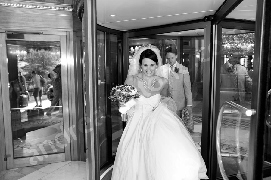 wedding-rome-3911-015 Man and woman getting married exiting their hotel headed for the symbolic wedding in Rome