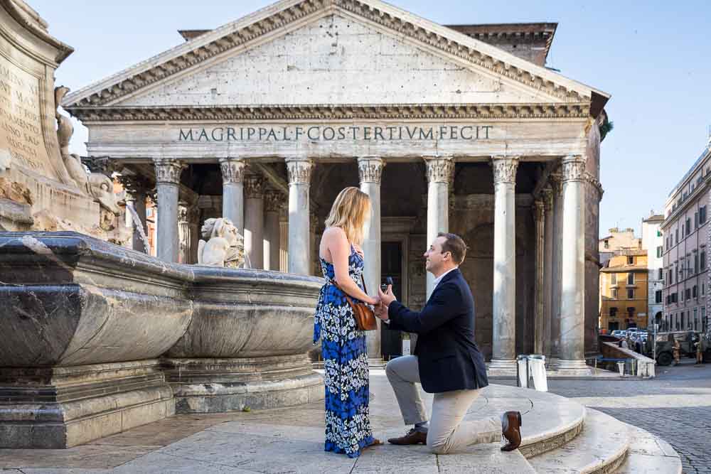 Surprise wedding marriage pantheon proposal photographed at the Roman Pantheon. Rome, Italy.
