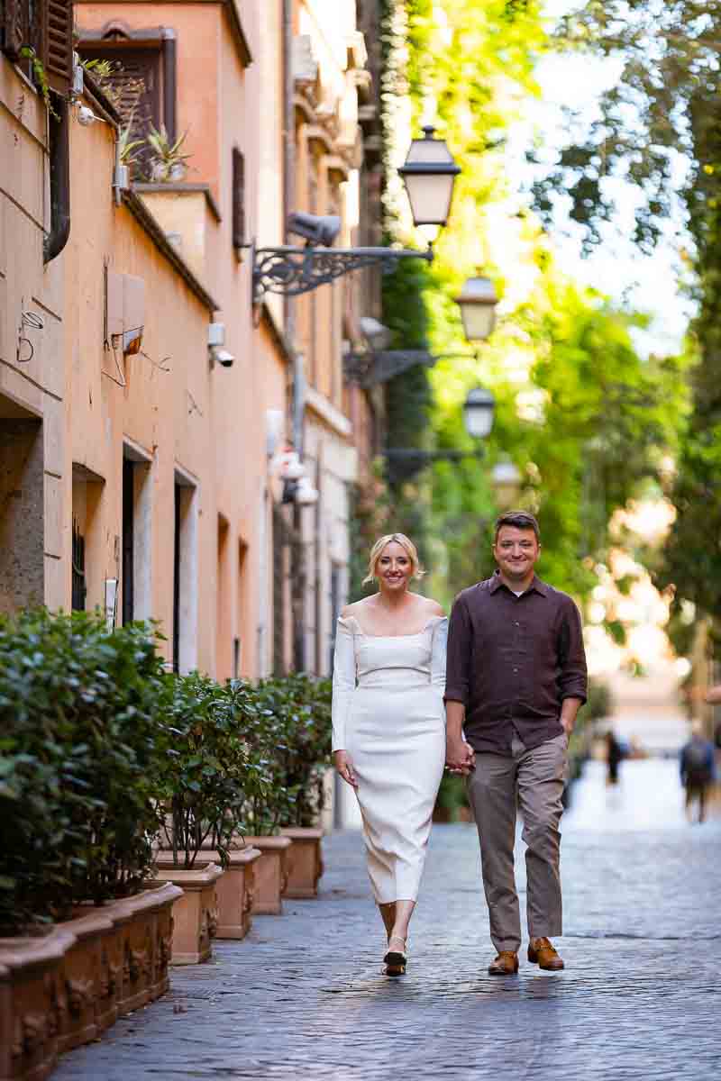 Walking in the streets Italy during a couple photoshoot 