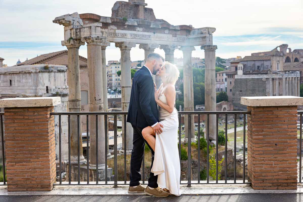 Close up photo of bride and groom at ancient during a roman photoshoot