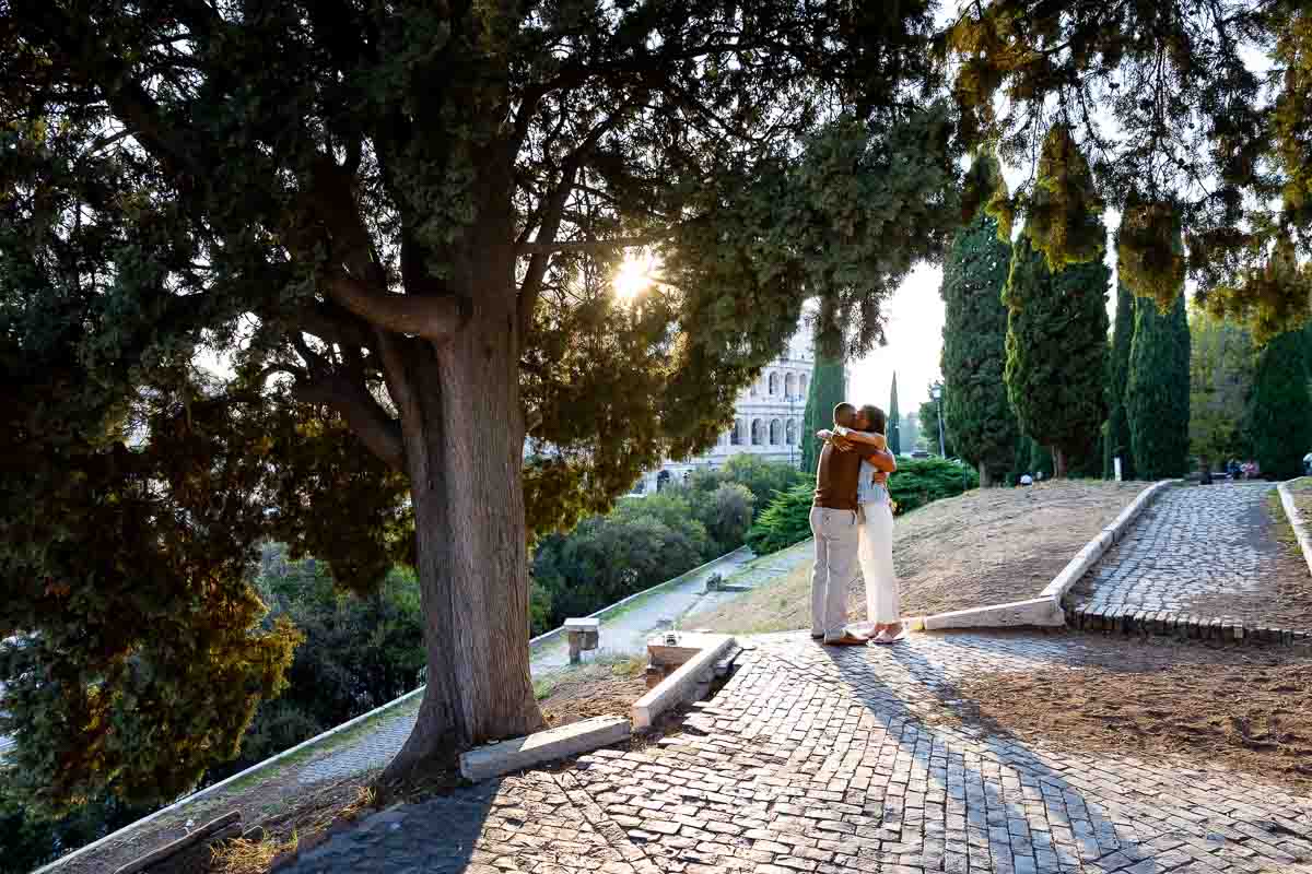 Picture of a couple just engaged in Italy. Proposed at Colosseum during and engagement photo session 