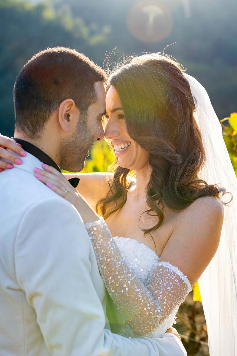 Close up of bride and groom together after getting married