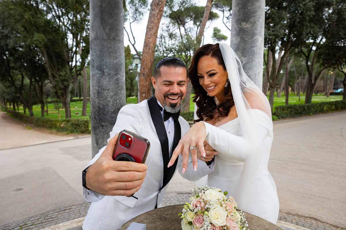 Taking a selfie picture with the new wedding ring