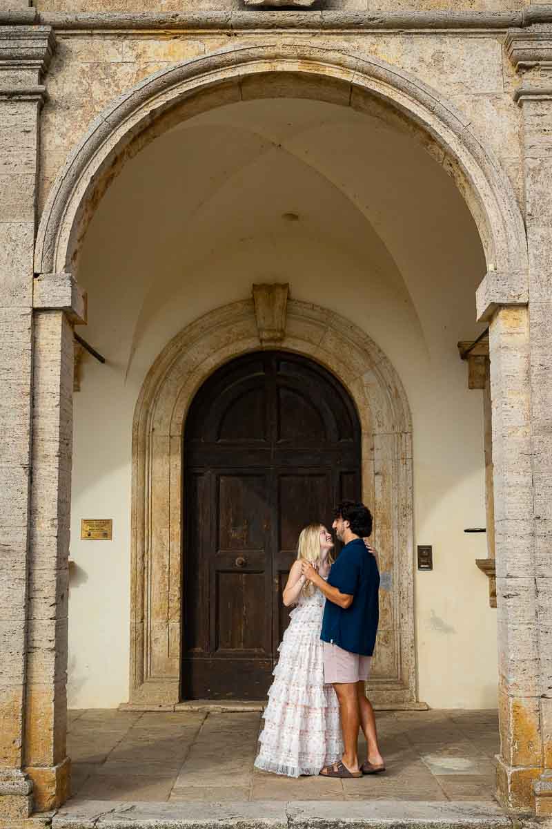 Dancing underneath the portico columns and ancient doorway