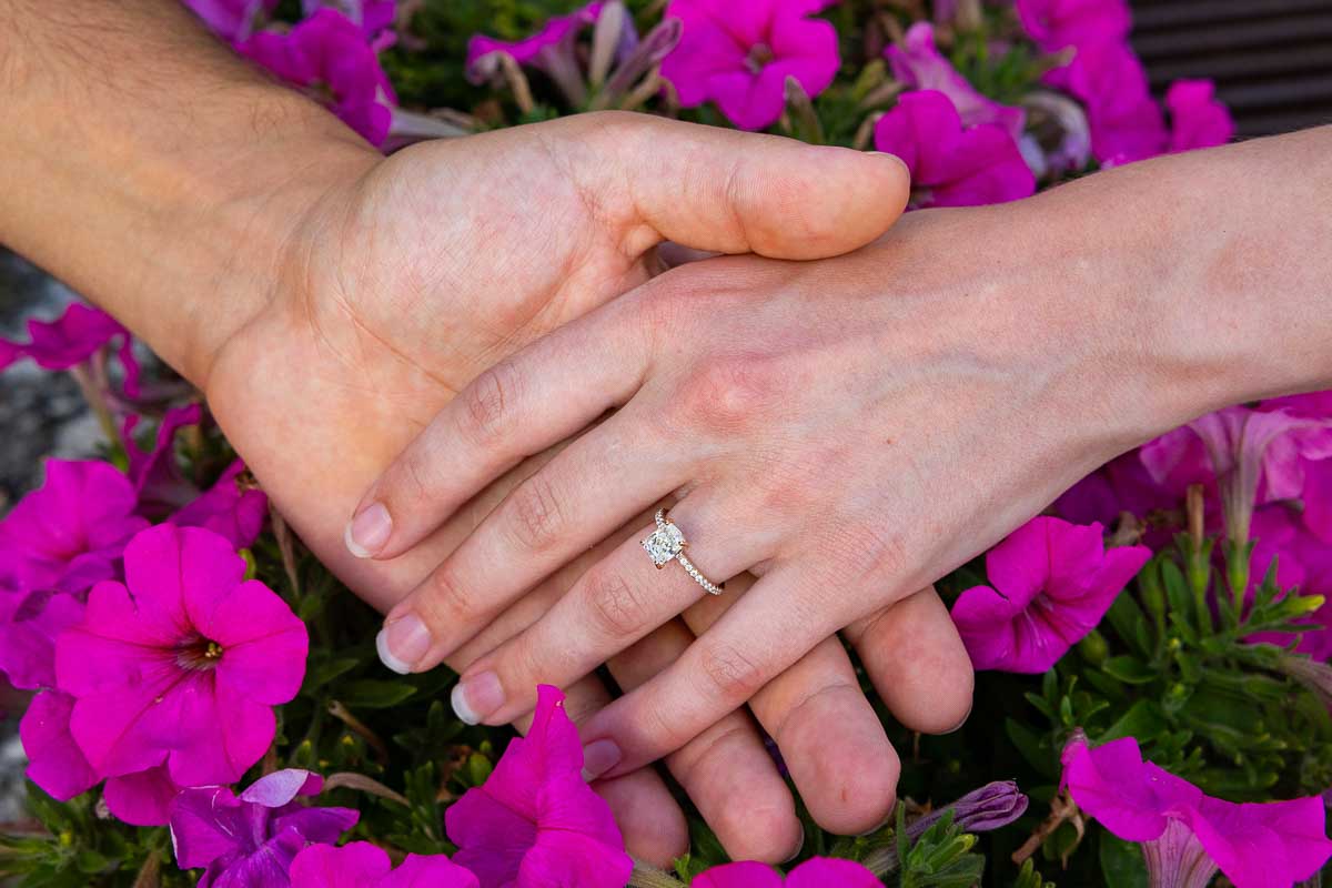 Engagement ring in fuchsia flowers
