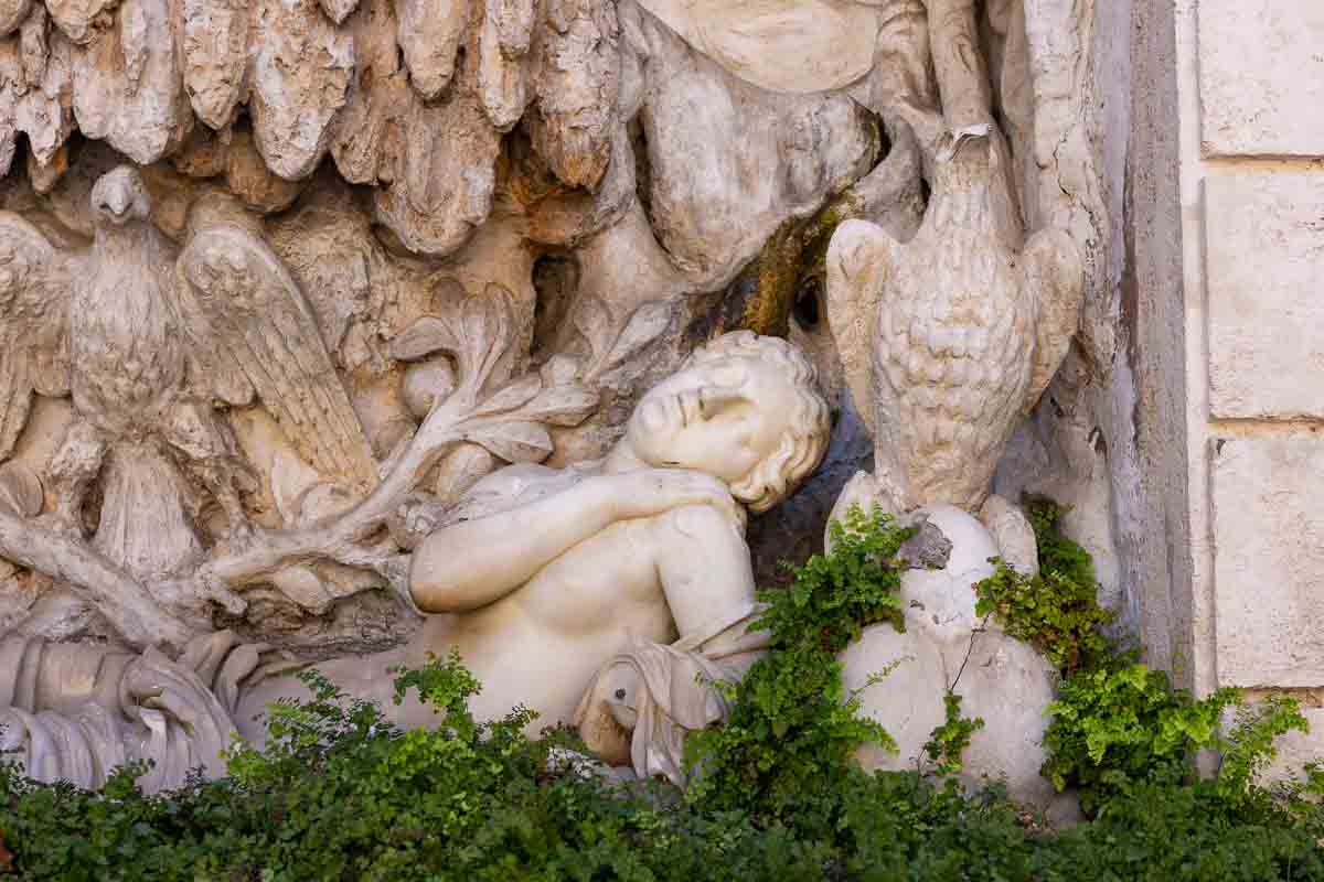 Marble statue details photographed up close