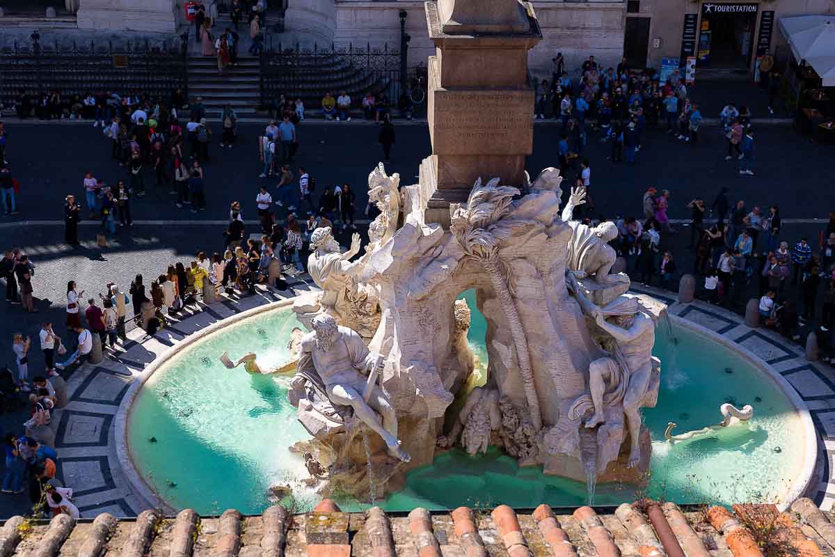 View of the four rivers water fountain found in Piazza Navona