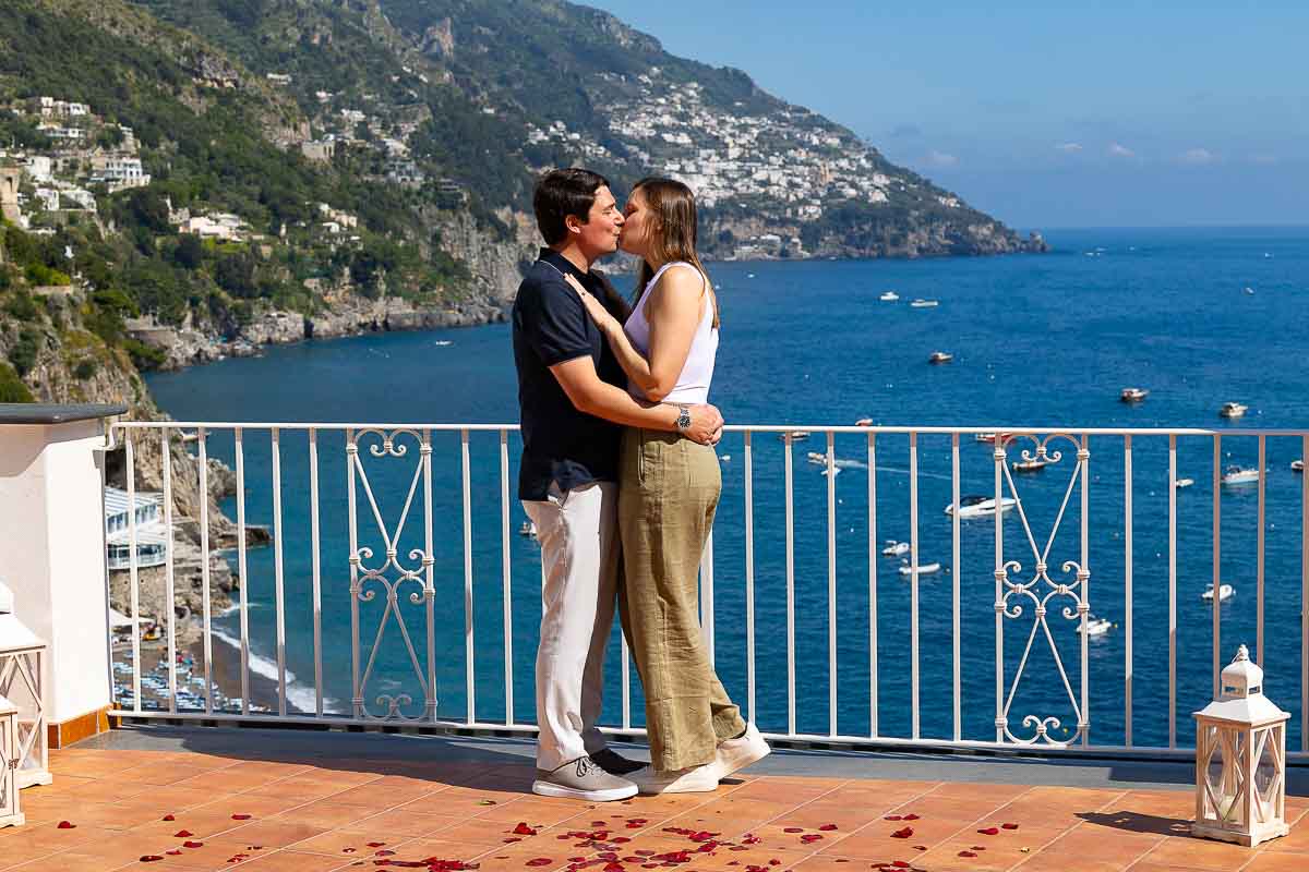 In love Amalfi coast Italy after asking the big question candidly photographed by a hidden photographer