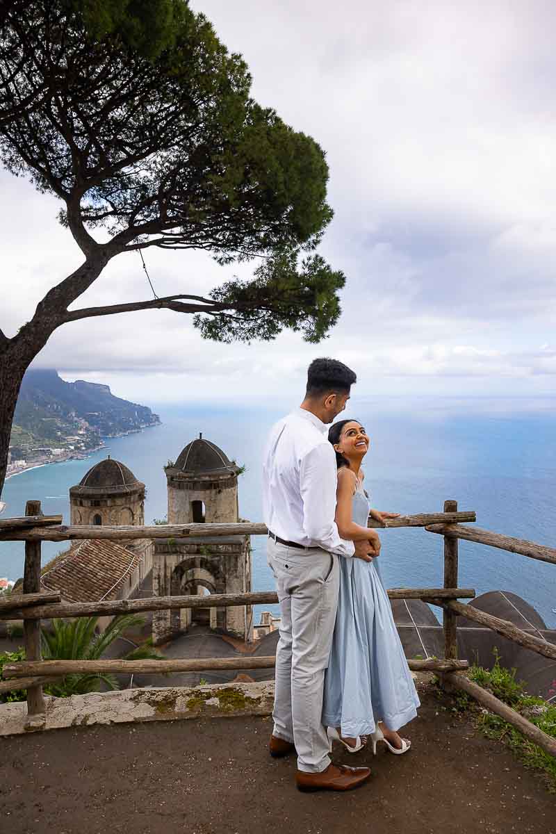 Admiring the stunning view from Ruffolo terrace view on the coast of Amalfi