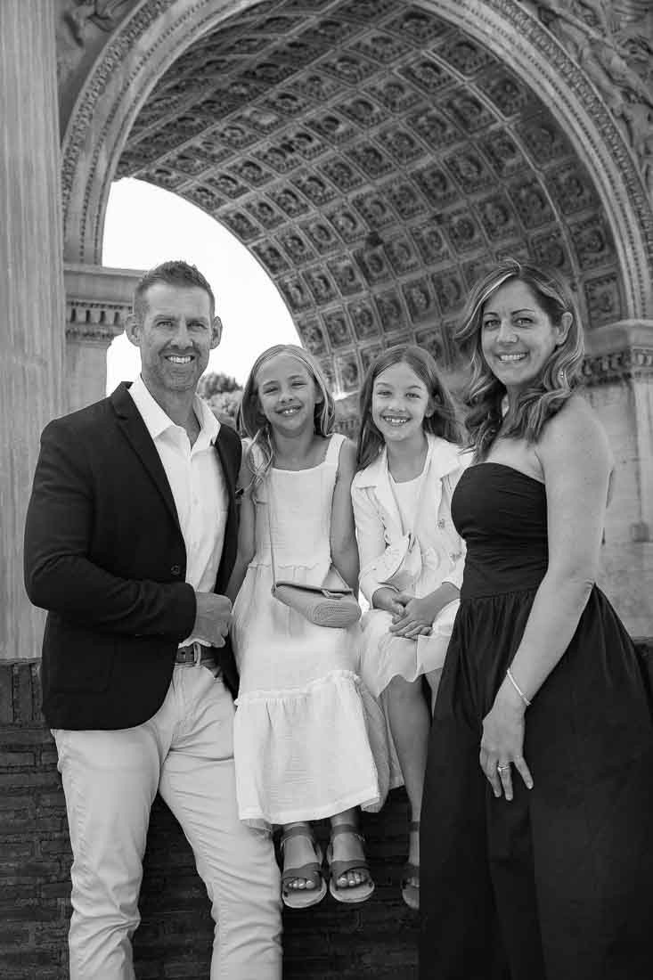 Black & white image taken in front of Septimius Severus arch in central Rome 