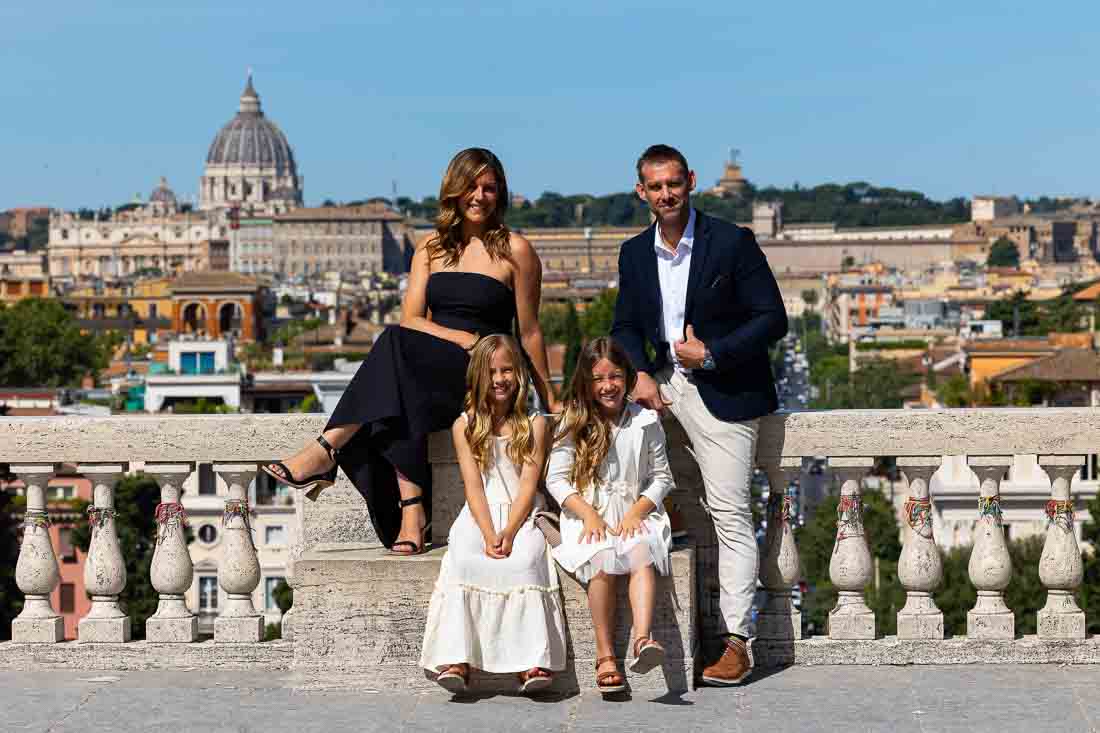 Rome Family photography tour image taking place at Pincio terrace outlook with a unique view over the ancient city 