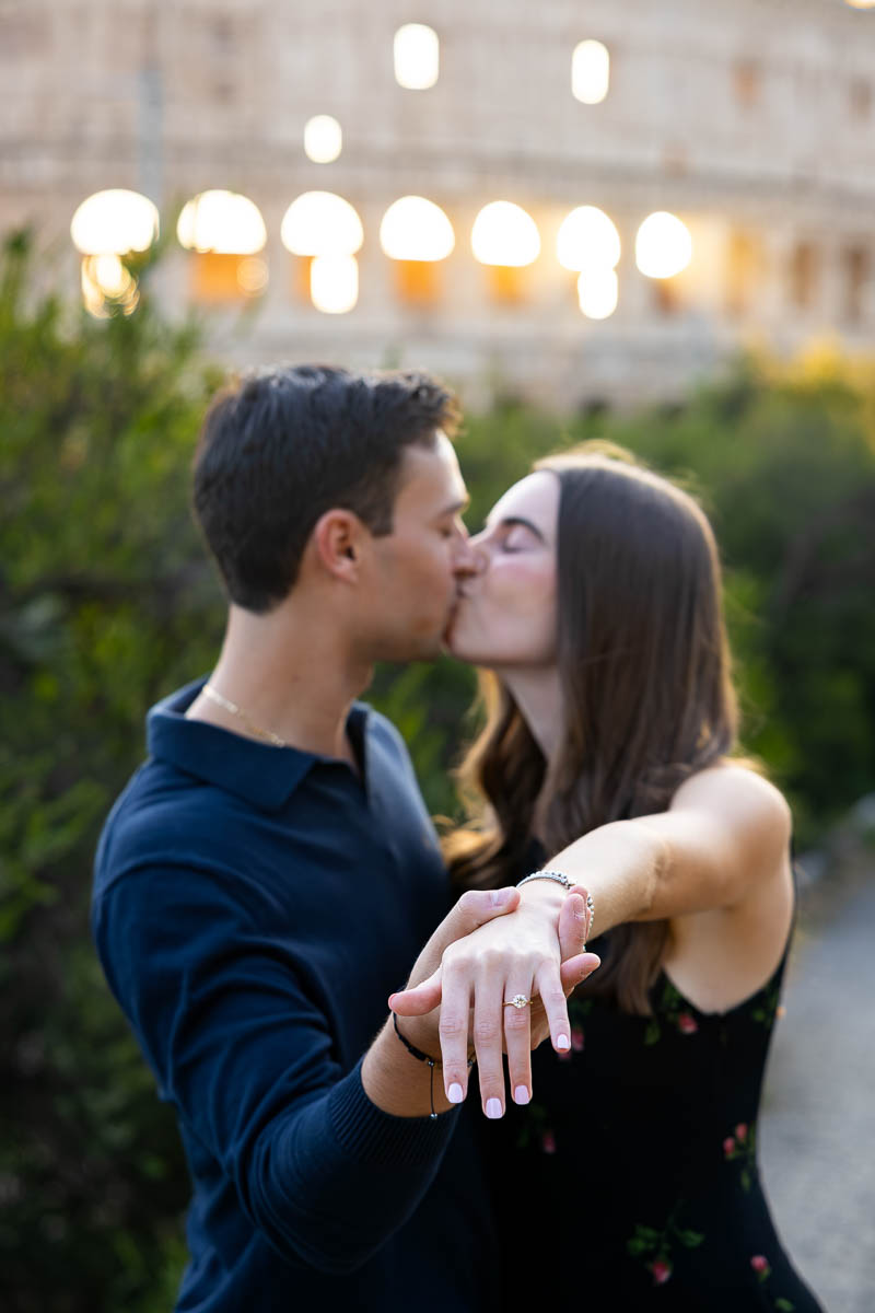Just engaged in Rome. Showing the engagement ring to the viewer using a photographic technique of shallow depth of field in order to frame the ring as subject of photography 