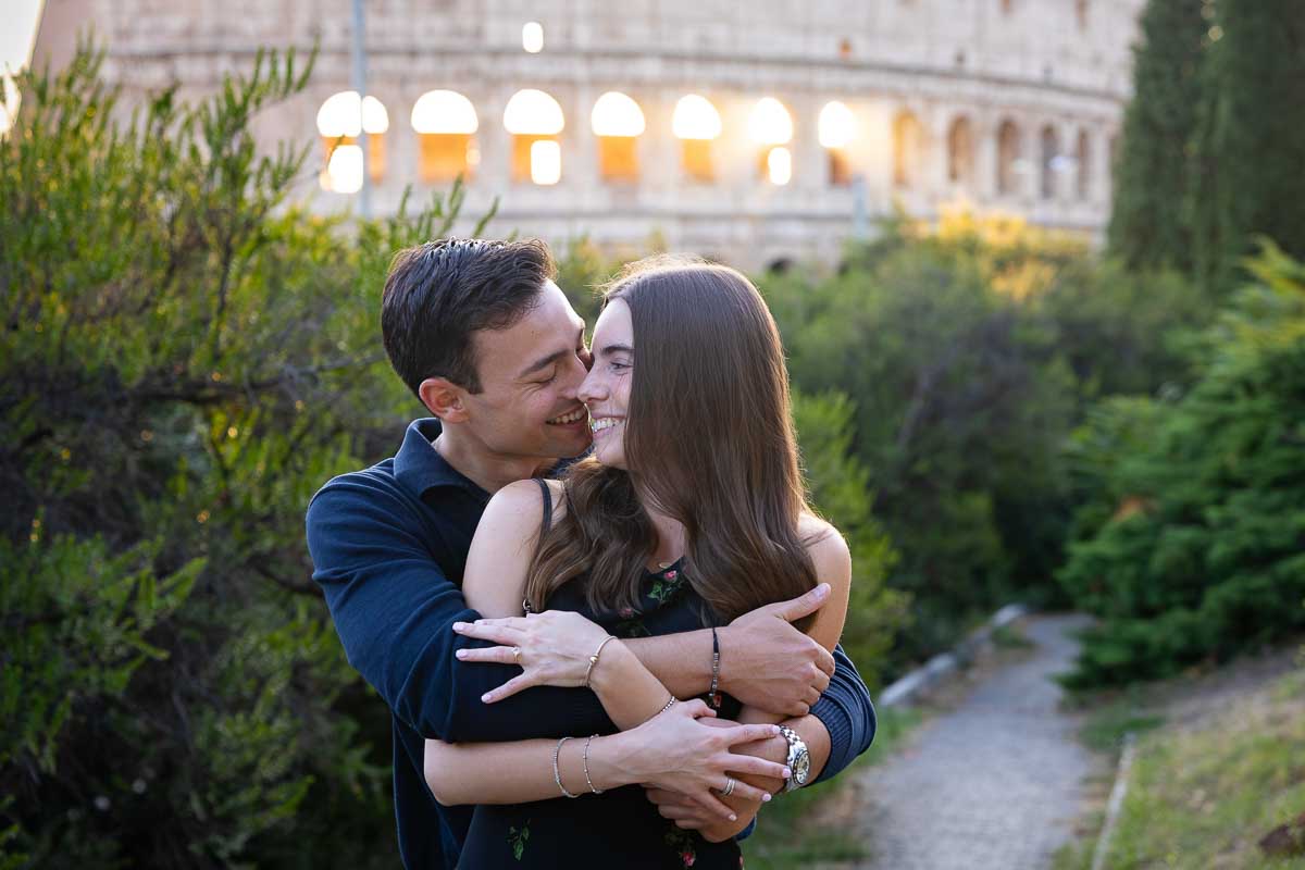 Lifestyle photos during the engagement photo shoot after having been proposed to in the Eternal city 